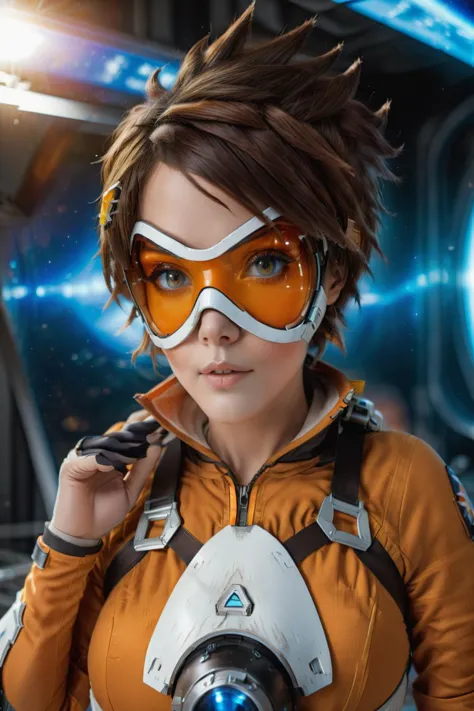 cinematic photo of <lora:Tracer1024:0.8>Tracer1024 with an orange glassmask posing on a space station, (8k uhd, masterpiece, best quality, high quality, absurdres, ultra-detailed), 1girl, ((detailed hands)), easynegative, FastNegativeV2, ca21mv6-235, realistic eyes, ObsidianGold, perfecteyes, beautiful eyes, full body view