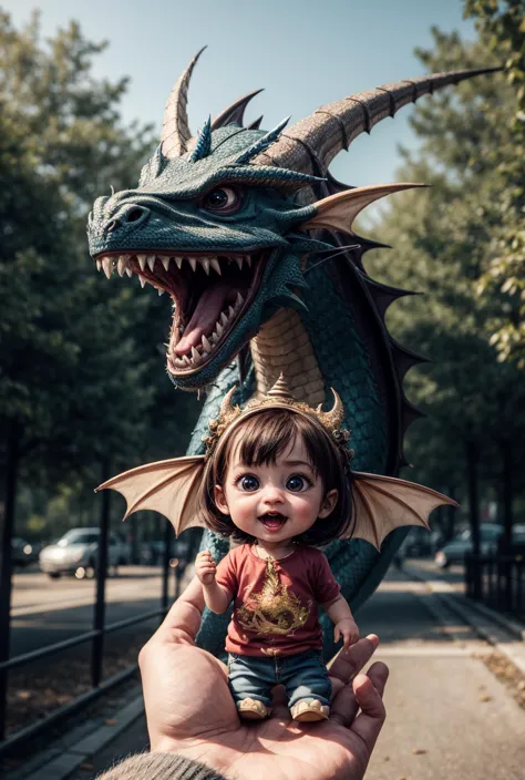 a great photo of 3D cartoon cute baby character, tiny chibi (dragon:1.3)_ <lora:add_detail:1>,  realistic, dynamic, action <lora:Background_Detail_v3:0.15>