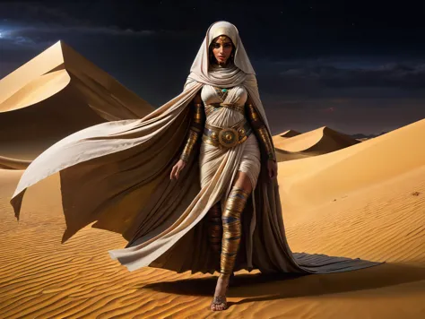 (full body:1.8),
sexy woman, lying on his back the night dark sand, completely covered with brown bandages like a mummy, the mum...
