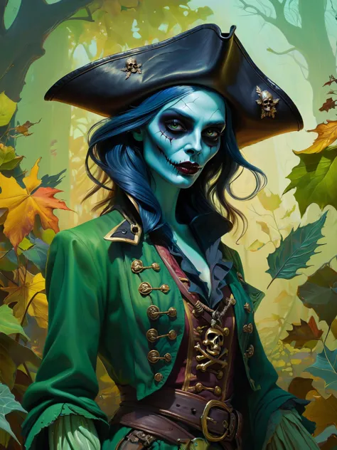 sexy woman, red undead. highly detailed, the autumn plague gardener, by Android Jones, ( pirate with a bandanna ), medibang, jam...