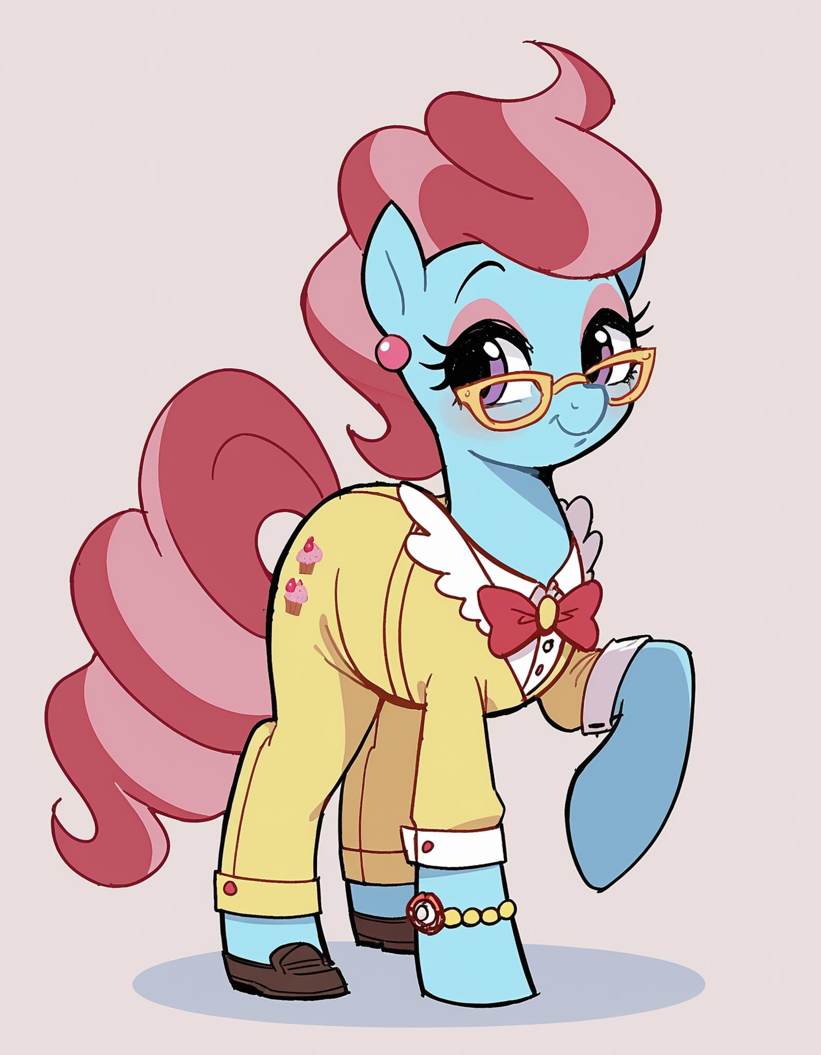 A close up of a cartoon pony with glasses and a pink hair - SeaArt AI