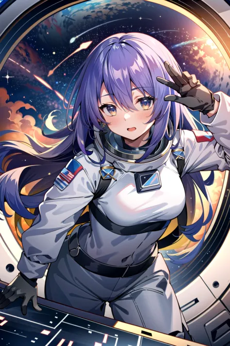 masterpiece, best quality, <lora:moonaHoshinova_v1:0.7>, close-up, dynamic range, (spacesuit:1.2), space, explosion, scared, (sp...
