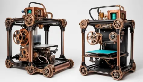steampunk 3d printer,modern future,