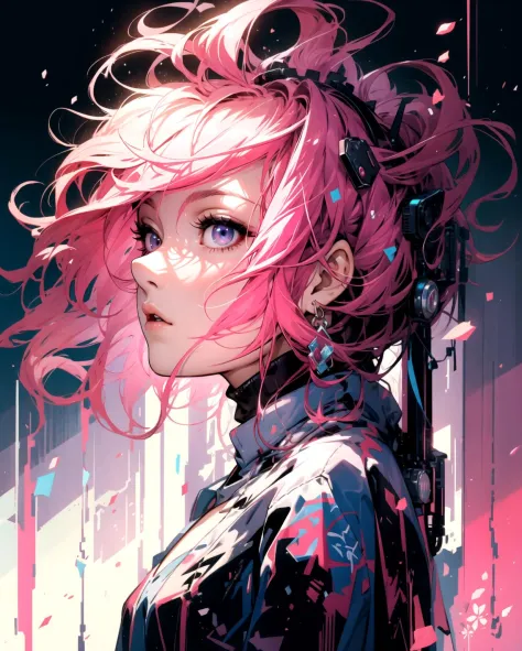 a close up of a woman with pink hair and a pink wig,  glowing pink face,  beeple and jeremiah ketner,  magenta lighting. fantasy,  beautiful digital artwork,  gorgeous digital art,  jen bartel,  anime girl with cosmic hair,  stunning digital illustration,  digital cyberpunk - anime art,  digital cyberpunk anime art,  neon light and fantasy,  beautiful digital art,  yaemikodef,<lora:EMS-2945-EMS:0.600000>,<lora:EMS-291-EMS:0.400000>