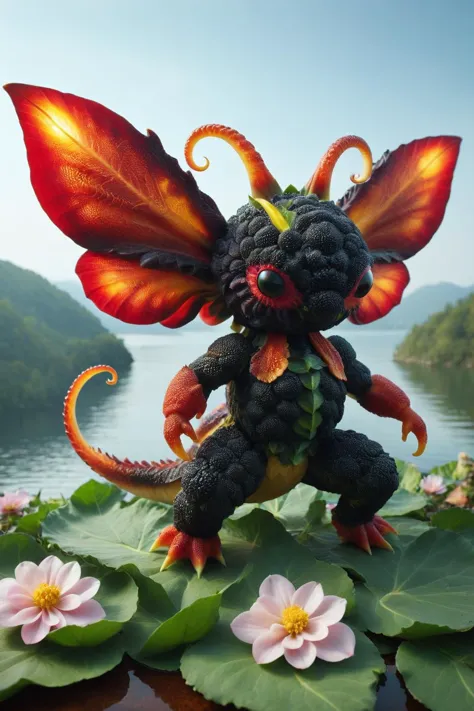 there is a small dragon figurine sitting on a leaf