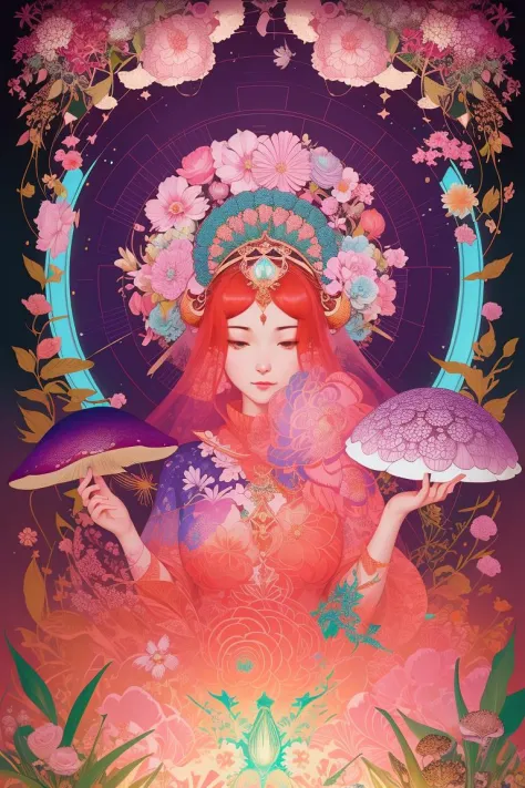 paper craft style mushrooms and flowers ernst haeckel maria sibylla merian. tristan eaton, victo ngai, artgerm, rhads, ross draw...