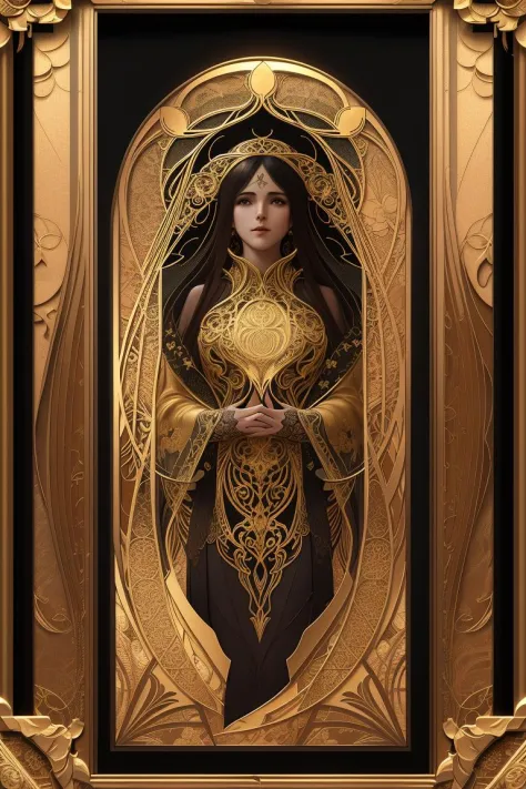 an intricate art nouveau edges frame, with golden entertwined edges and empty black center, highly detailed, artstation, concept art, matte, sharp focus,