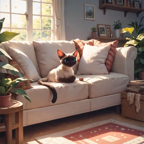 there is a cat sitting on a couch in a living room