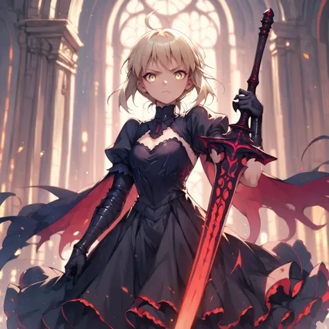 anime girl with sword in a castle