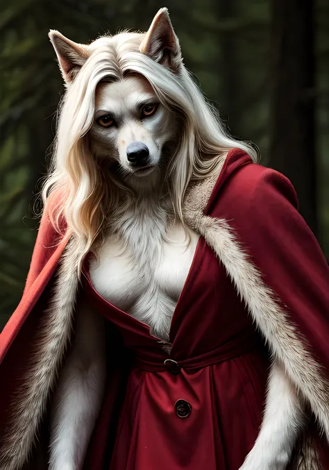 arafed dog dressed as a woman in a red cape