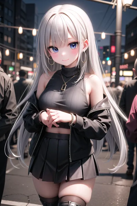 insanely detailed, absurdres, ultra-highres, ultra-detailed, best quality,
1girl, solo, nice hands, perfect hands
BREAK
(Cyberpunk theme:1.2), ((wear an oversized white turtleneck with holographic circuit pattern) paired with (black A-line layered skirt):1.2), (black thigh-high boots:1.2)
BREAK
(silver accessories:1.2), (silver hoop earrings:1.2), (silver ankle bracelet:1.2)
BREAK
happy smile, laugh, closed mouth
BREAK
,
standing, cowboy shot, looking at viewer
BREAK
slender, kawaii, perfect symmetrical face, ultra cute girl, ultra cute face, ultra detailed eyes, ultra detailed hair, ultra cute, ultra beautiful
BREAK
shibuya, akihabara, tokyo, street, crowd, cityscape, depth of field, ultra detailed background
BREAK
medium large breasts
BREAK
green hair, black eyes, flipped hair,