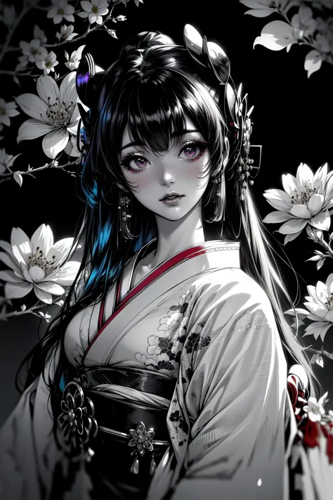 (masterpiece, best quality, detailed, high resolution, iridescent), horror, glitch, (retro), (solo), upper body, (geisha), (vibr...