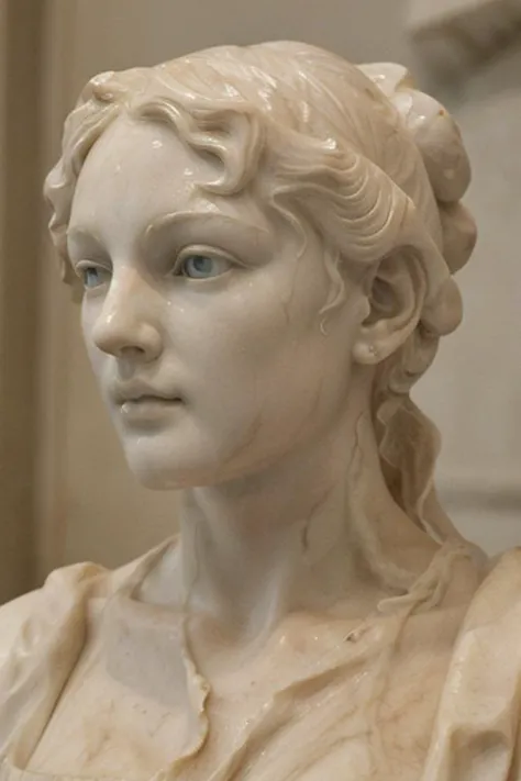 a close up of a statue of a woman with a blue eye