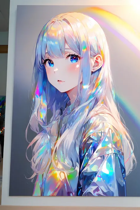 iridescent painting, prismatic, holographic, chromatic aberration,
Masterpiece, best quality, 1girl,  <lora:kwFemale_Beta40-SDXL_v1:1>, waifu