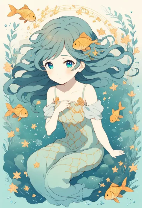 Generate an enchanting AI image embodying the essence of the zodiac sign Pisces in an anime girl interpretation. Infuse the char...