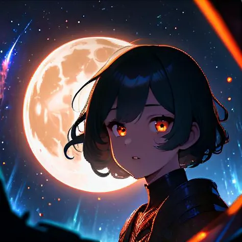 masterpiece, best quality, full view UHD cinematic photo of boy, 14 years old, black hair, deep set eyes, full lips, short wavy hair, armor, staff, starry sky, full moon, milky way, fantasy world, magical atmosphere, sharp focus on subject, high detail, high contrast, dark shadows