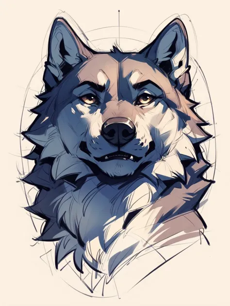 a drawing of a wolf with a big head and big eyes