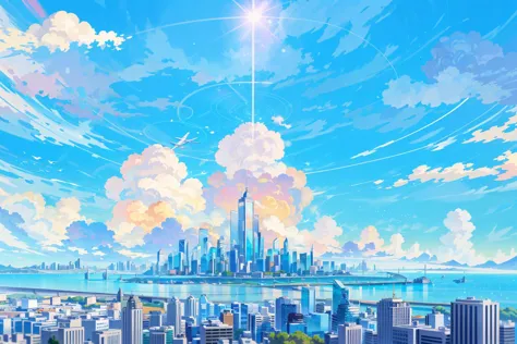 (masterpiece:1.2),best quality,blue archive background,
scenery,no humans,sky,cloud,outdoors,day,city,blue sky,cityscape,buildin...