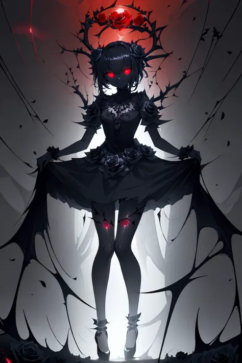 gorgeous and stylish monochrome, eye coloring,strong color contrast, extremely detailed 16k cg wallpaper,
(solo,
1 imitate black rose's  spider,imitate black rose's body,imitate black thorn's legs, red glowing eyes :1.3), 
(black rose theme, brightness absorbing flowers:1.3), extremely dangerous atmosphere, ultra high res <lora:blackrose:0.5> blackrose, blackrosetheme, madebyblackrose,