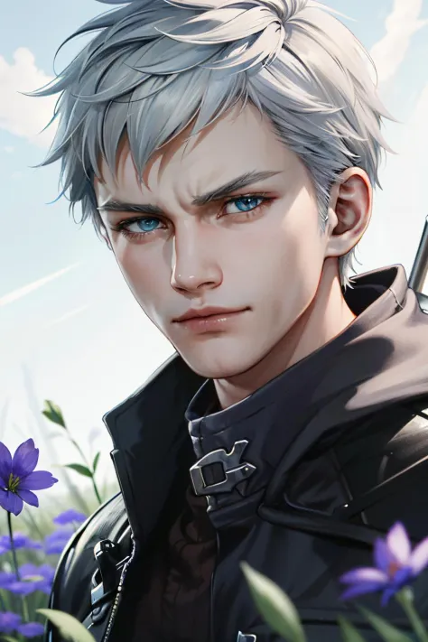 ((ultra detailed, masterpiece, absurdres))
<lora:DMC5Nero:0.9>
DMC5Nero, 1boy, solo, short hair, white hair, blue eyes, Tranquil...