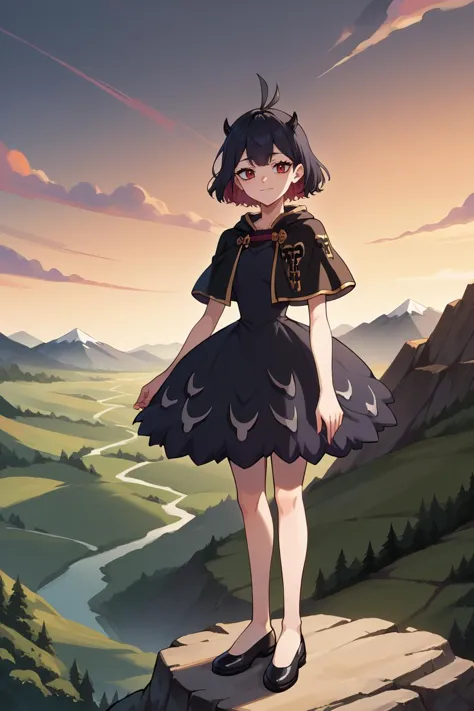 a girl standing on a rock overlooking a valley and mountains