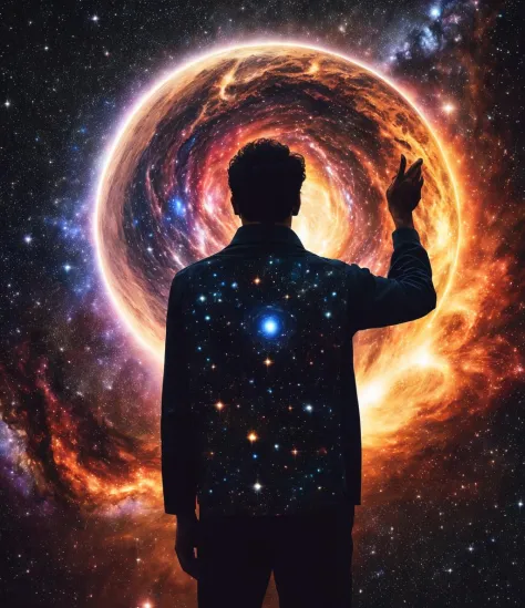 man at edge of creation of the universe