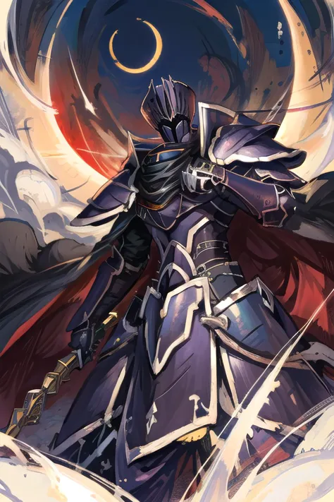 <lora:BlackKnight:0.9>, BlackKnight_fe, armor, helmet, cape, from below, (eclipse, solar eclipse)