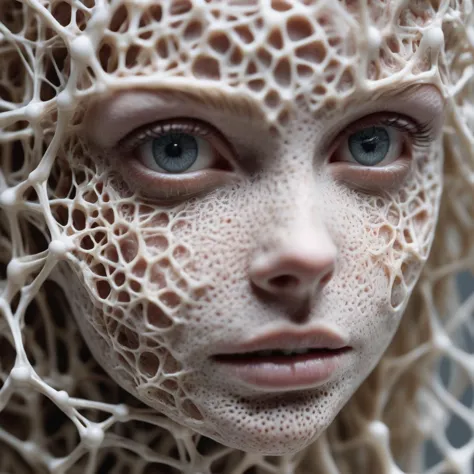 Hyperrealistic art RAW analog photo of a sculpture of a neural network organism, synthetic porcelain girl, skin is mechanical, p...