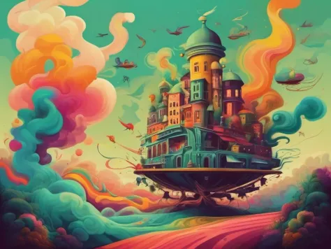 absurd, illustration, smooth colors, fume all over