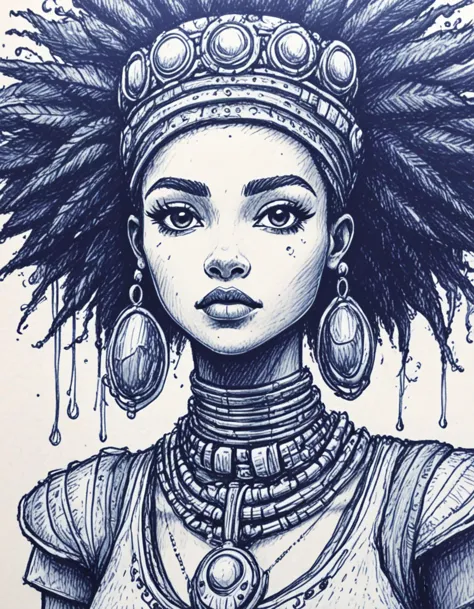 african hydropunk princess novuschroma42 style ballpoint pen drawing <lora:novuschroma42 style_2:1>  <lora:sdxl_lightning_8step_...