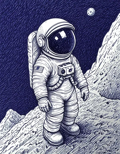 novuschroma42 style astronaut children's book illustration  ballpoint pen drawing <lora:novuschroma42 style_blue:1> <lora:sdxl_lightning_8step_lora:1>