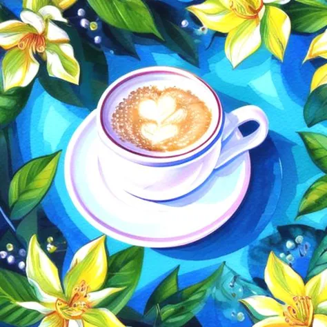 painting of a cup of coffee with a heart in the foam