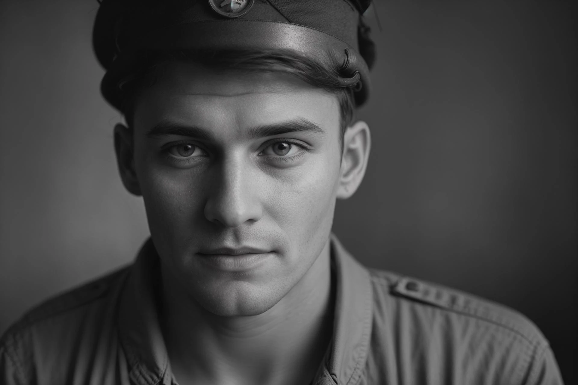 强大的老式湿板特写肖像照片一名士兵, 第二次世界大战照片, 真实胶片颗粒, 35 毫米银版照片，由 Alessio Albi 和 Charlie Bowater 拍摄