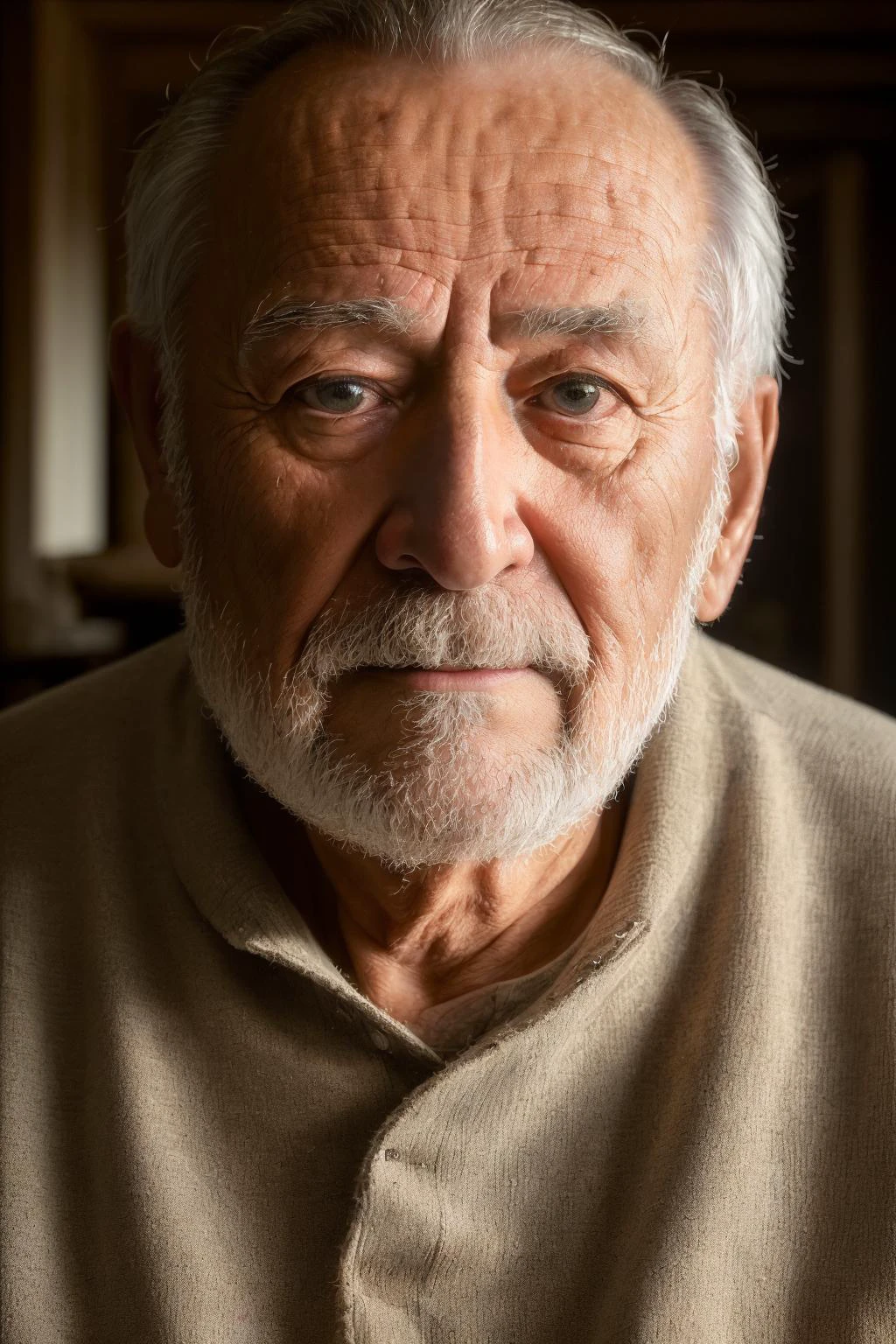 (masterpiece, photorealistic, raw,:1.4), (extremely intricate:1.2), close up, cinematic light, sidelighting, ultra high res, best shadow, RAW, upper body, old man, wearing pullover, 