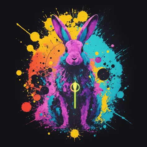 technicolor, vibrant, Chemical rabbit, radioactive glow, Biohazard, abstract art by Petros Afshar, oversaturated