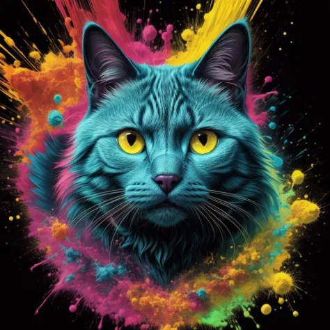 technicolor, vibrant, Chemical Cat, radioactive glow, Biohazard, abstract art by Petros Afshar, oversaturated