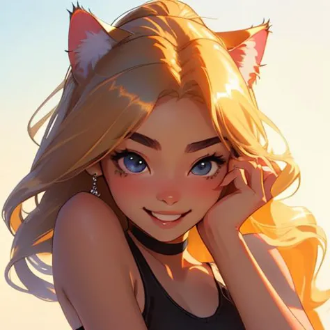 a close up of a cartoon girl with a cat ear