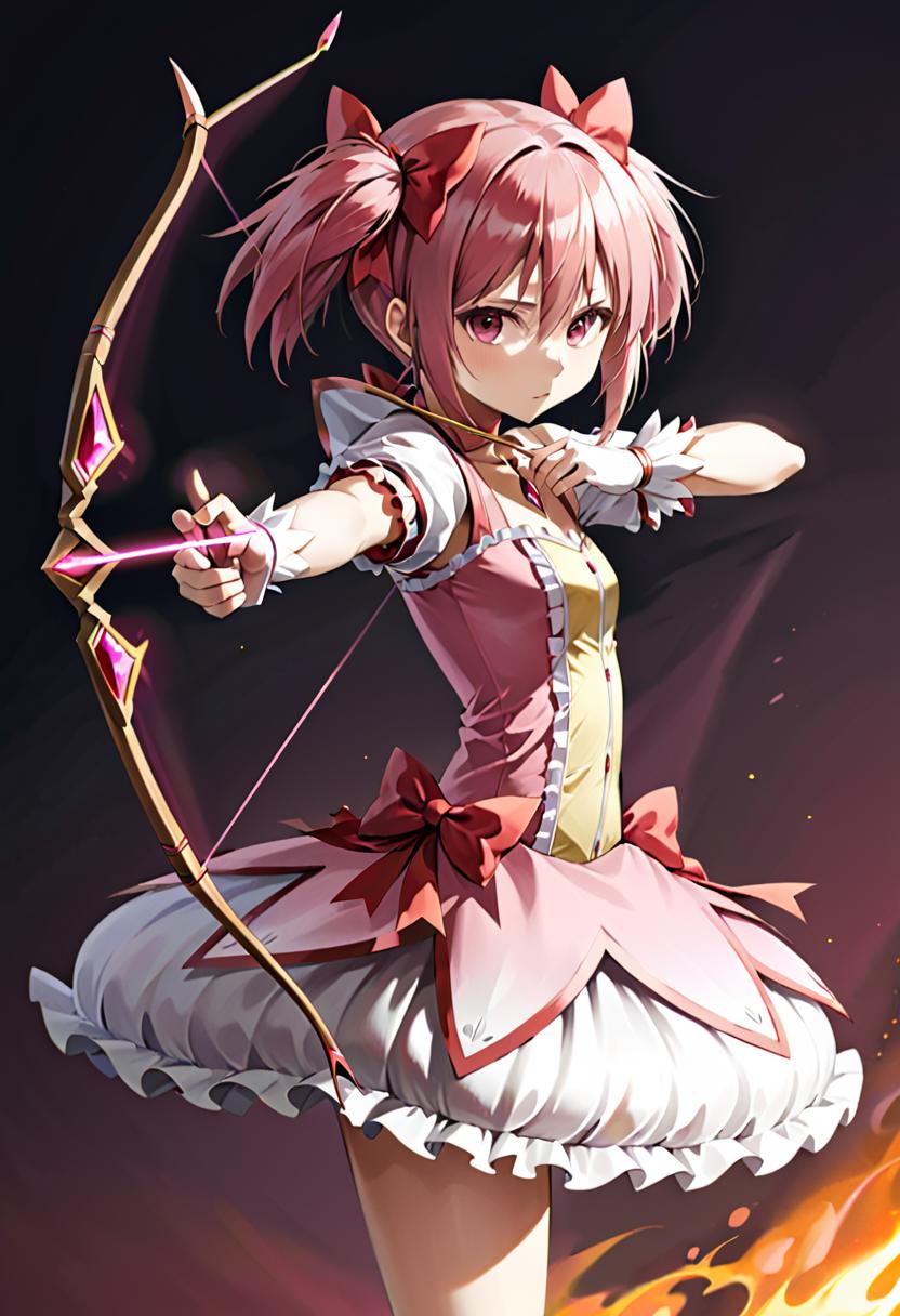 Anime girl with bow and arrow in fire - SeaArt AI