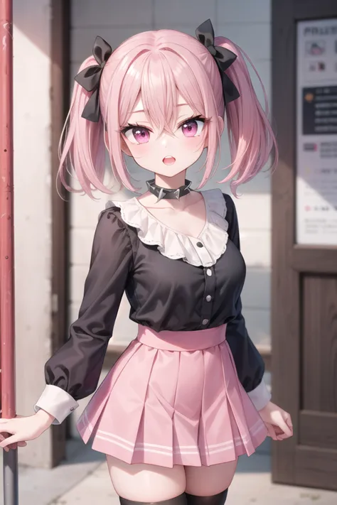 <lora:talkmouth_U_type1_v200:1>
insanely detailed, absurdres, ultra-highres, ultra-detailed, best quality,
1girl, solo, nice hands, perfect hands
BREAK
jirai kei,thighhighs, skirt, twintails, pink skirt, collar, bow, black thighhighs, black bow, long hair, pink bow, hair bow, spiked collar
BREAK
(nsfw:-1.5)
BREAK
smile, open mouth
BREAK
,
standing, cowboy shot, looking at viewer
BREAK
slender, kawaii, perfect symmetrical face, ultra cute girl, ultra cute face, ultra detailed eyes, ultra detailed hair, ultra cute, ultra beautiful
BREAK
in japanese street, cityscape in japan, depth of field, ultra detailed background
BREAK
medium breasts
BREAK
pink hair, pink eyes, short hair, hair between eyes