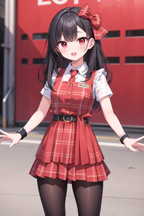 anime girl in a red dress with a bow and a red shirt