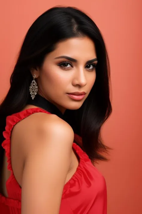 a woman in a red dress posing for a picture