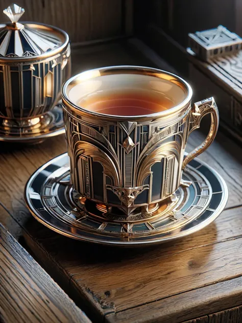 ais-artdeco teacup, on an old oak table <lora:Art_Deco_Style_SDXL:1>