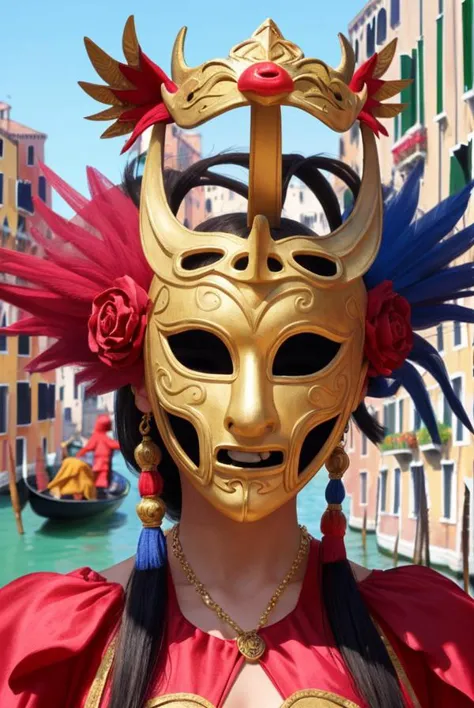 a close up of a woman wearing a mask with a bird on it