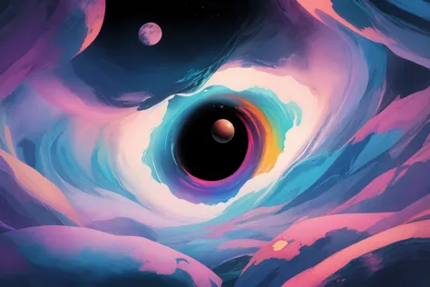 a close up of a black hole with a planet in the background