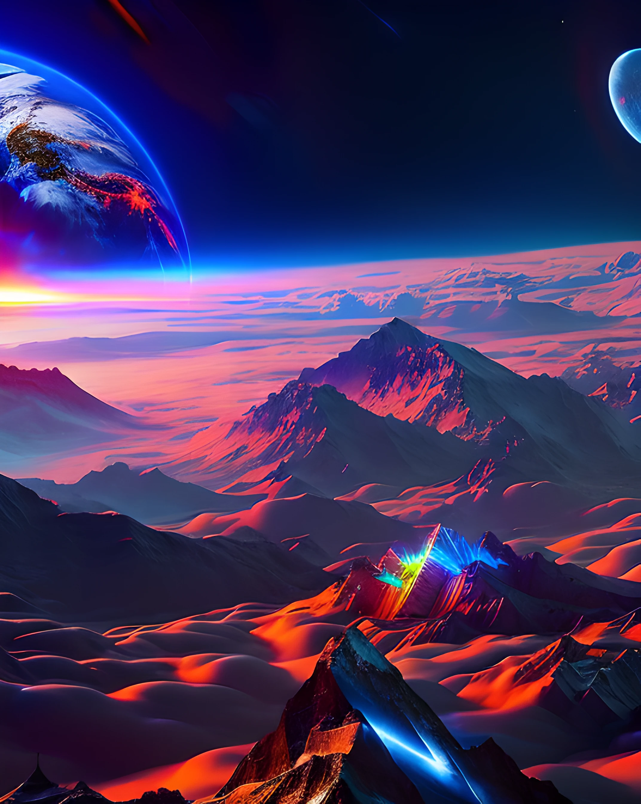 masterpiece, best quality, high quality,    mount Everest peak,  futuristic city, futuristic, nighttime, floating in outer space, landscape extremely detailed CG unity 8k wallpaper, neon lights, science fiction, floating in outer space,award winning photography, Bokeh, Depth of Field, HDR, bloom, Chromatic Aberration ,Photorealistic,extremely detailed, trending on artstation, trending on CGsociety, Intricate, High Detail, dramatic, 8k, ultra high definition,