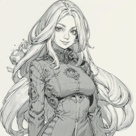 a drawing of a woman with long hair and a jacket