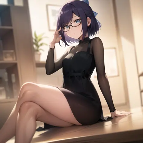 2d, masterpiece, best quality, anime, highly detailed face, highly detailed eyes, highly detailed background, perfect lighting, full body, 1girl, solo, a-chan, black dress, elegant, transparent, indoors, sitting <lora:a-chan-10-v1.1:1>