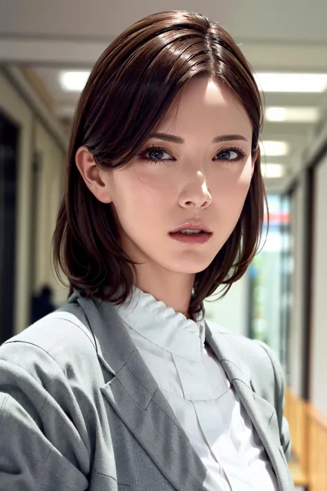 masterpiece, best quality, photorealistic, 8K, RAW photo, ultra highres,extremely detailed, absurdres, Professional, wallpaper,extremely detailed eyes and face,1girl,business suit,looking at viewer, upper body, slender,skinny,office lady,<lora:katoai:0.9>,...