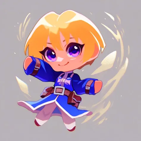 anime character with blonde hair and blue outfit holding a sword