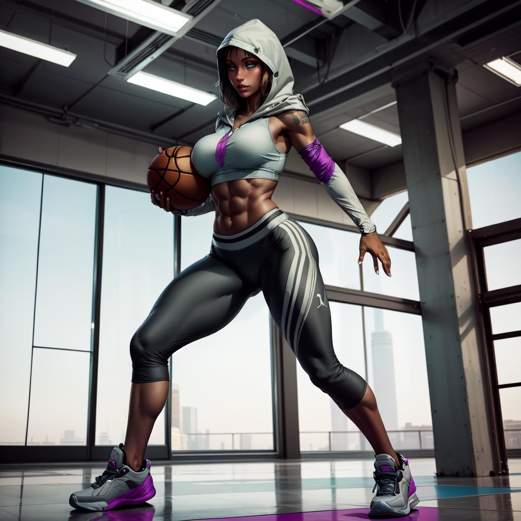 A woman in a sports outfit holding a basketball ball - SeaArt AI